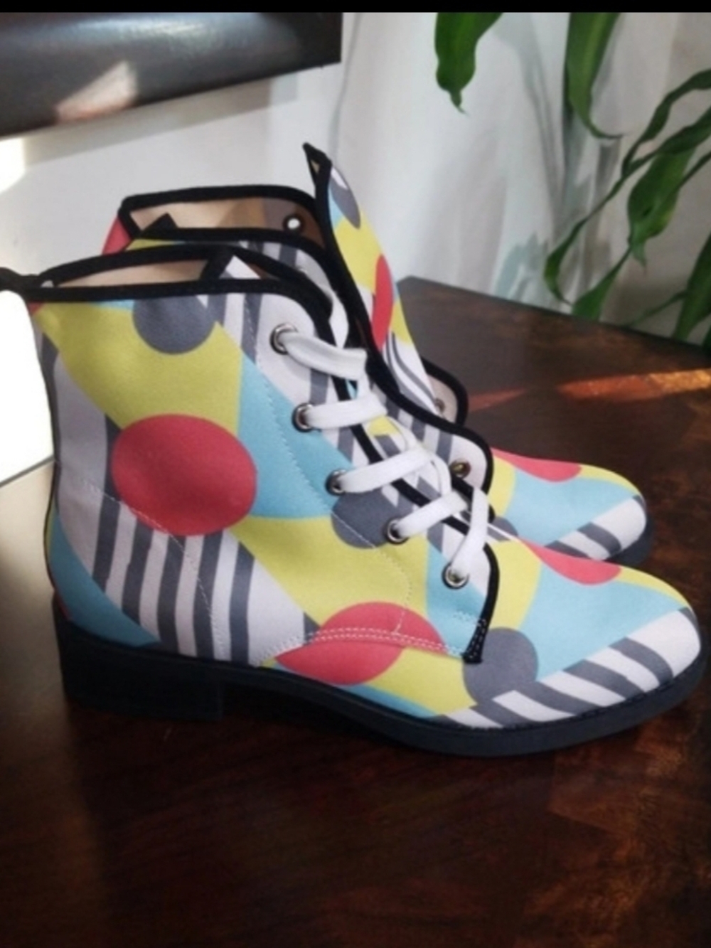 Women's Colorblock Polka Dot Lace-Up Ankle Boots - Multi